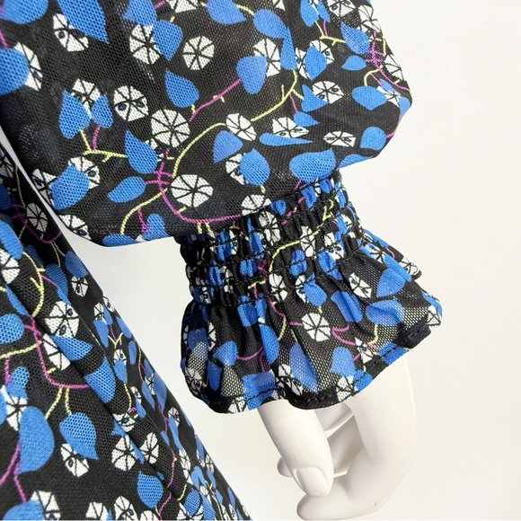 Cabi Blue Floral Mesh Dress Size M Long Sleeve V-Neck Casual A-Line Classic - Picture 5 of 10